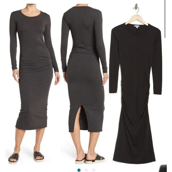 JAMES PERSE Long Sleeve Ruched Midi Dress Women's Sleeve Dress Size 1 - Picture 1 of 4
